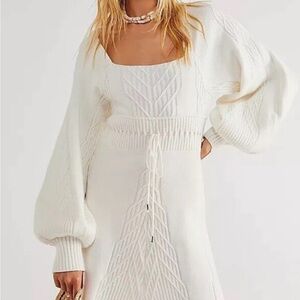 Free People Emmaline Cable Knit White Mini Dress (Small)
